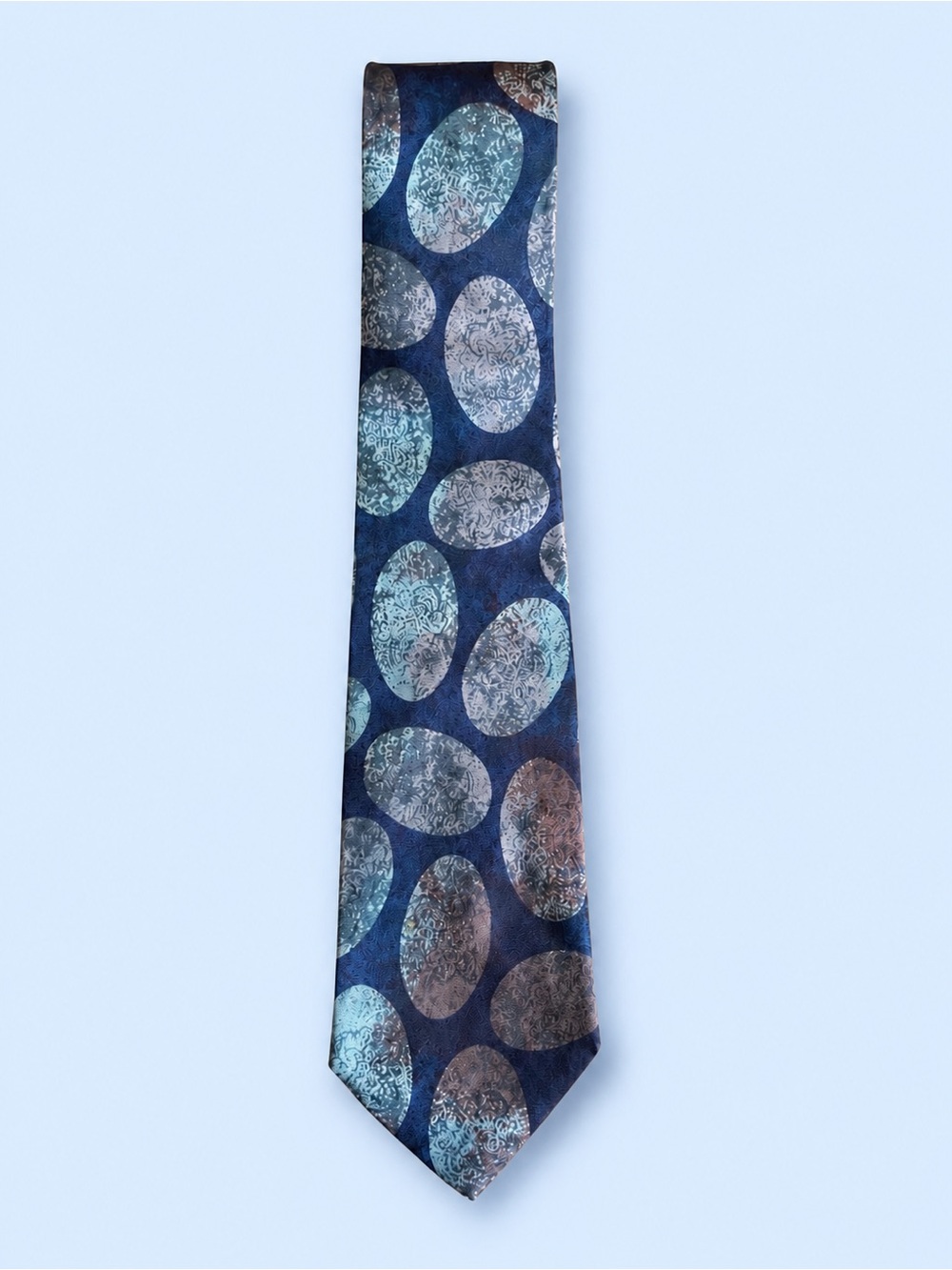 Hugo Boss Extra Long 59” Silk Tie Navy Blue Abstract Geometric